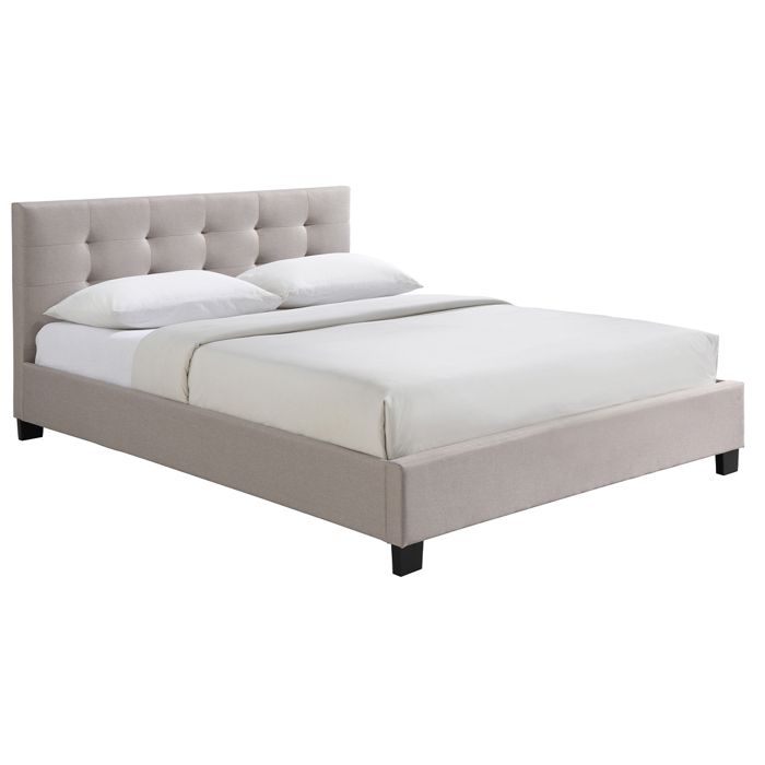 Miliboo Lit 2 Places 160x200 cm en Tissu Lin Beige capitonn&eacute; Marquise