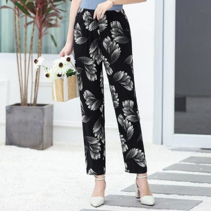 Pantalon Femme Imprime floral Ample Loisi Confortable Respirant Noir16 PD Noir16 Cdiscount Pret a Porter