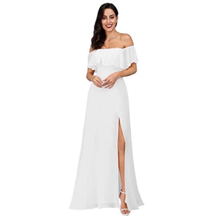 Robe WIMYG Off The Shoulder Empire Waist A Line Chiffon Long Elegante s de demoiselle d honneur 00968 Taille 46 Blanc Cdiscount Pret a Porter