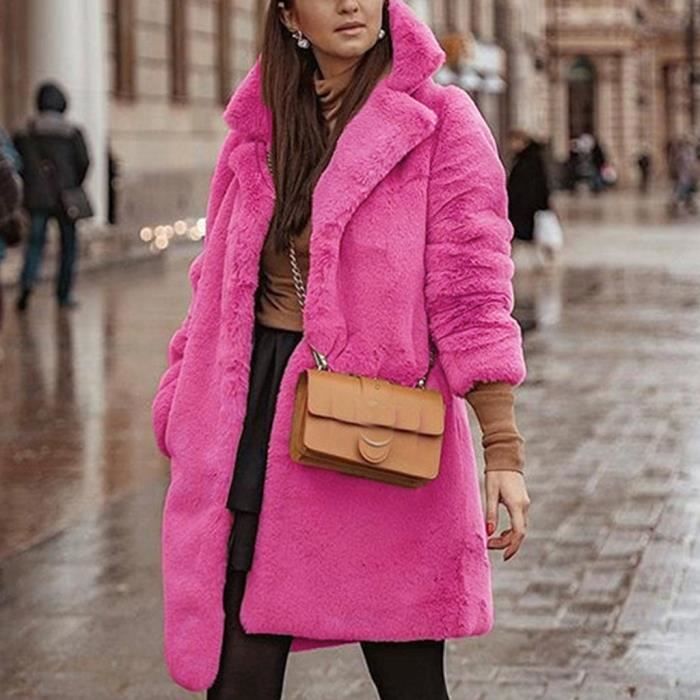 Manteau fausse fourrure femme rose outlet