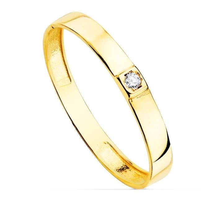 Bague Or Jaune 18 Carats Avec Zircone Cubique - Taille 6,5 - 4,72 G - Style Brillant