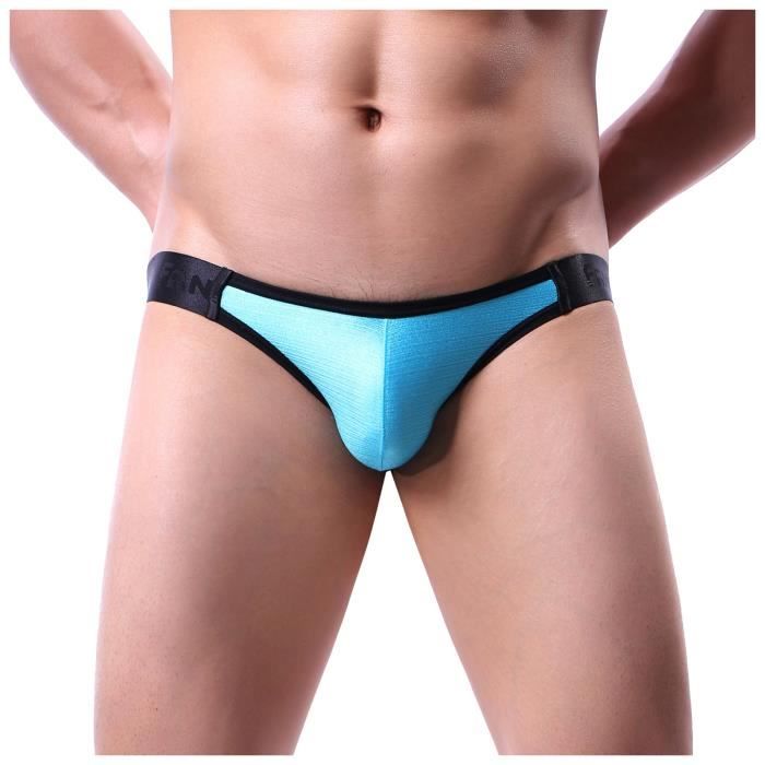 Slip Pour Homme sans bout Bross Respirant Sexy Double Butt Bleu