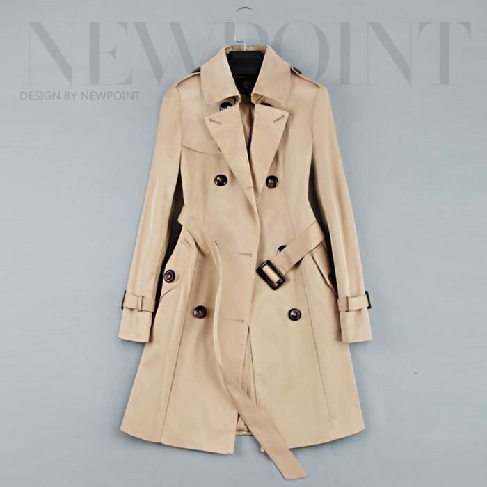 Manteau 2019 nouvelle mode Double boutonnage mi long Trench Coat femmes kaki mince ceinture manteau Mujer coupe vent Type khaki Blanc Cdiscount Pret a Porter