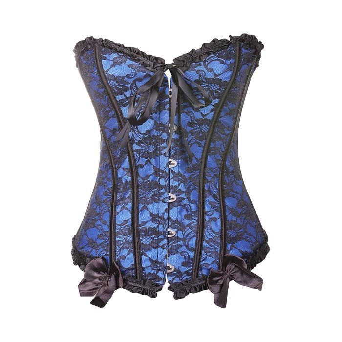 Déguisement Halloween Femme Gothique - Corset Dentelle + Jupe Tulle 76cm Noir Bustier Overbust Cosplay