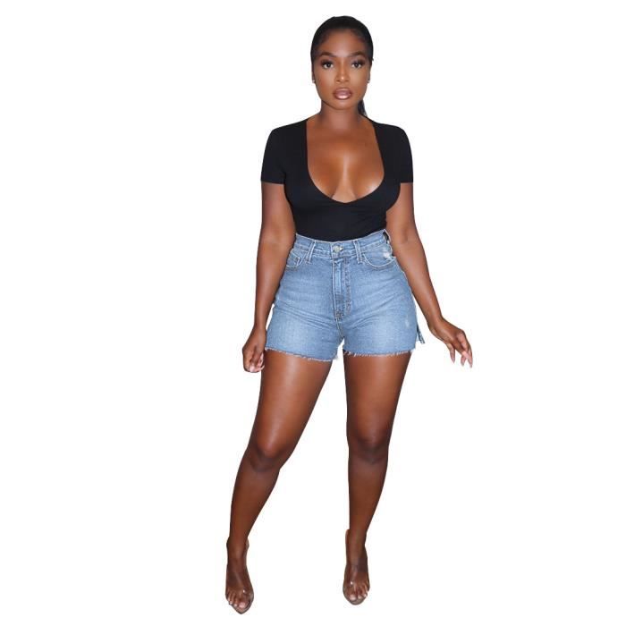 Short En Jean Taille Haute Simple Pour Femme Short En Jean Fente