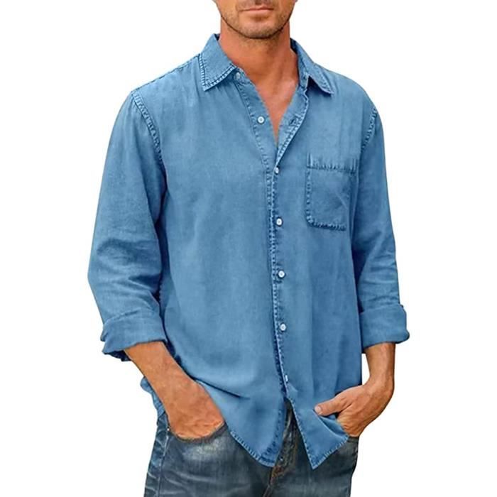 Chemise Jean Homme Manches Longues Chemise D contract e Coton