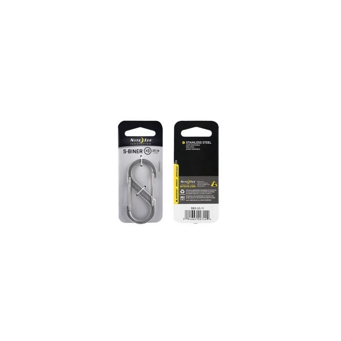 Nite Ize S-Biner Noir Acier Inoxydable Taille #3 Mousqueton