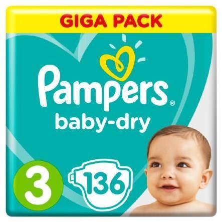 Pampers Baby-Dry Taille 3, 136 Couches