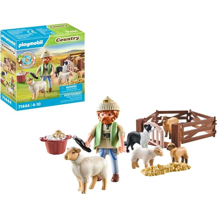 Coffret figurine - PLAYMOBIL - 71444 - Country - Berger et moutons - 4 clôtures emboîtables - >80% biosourcés Coffret figurine - PLAYMOBIL - 71444 - Country - Berger et moutons - 4 clôtures emboîtables - >80% biosourcés