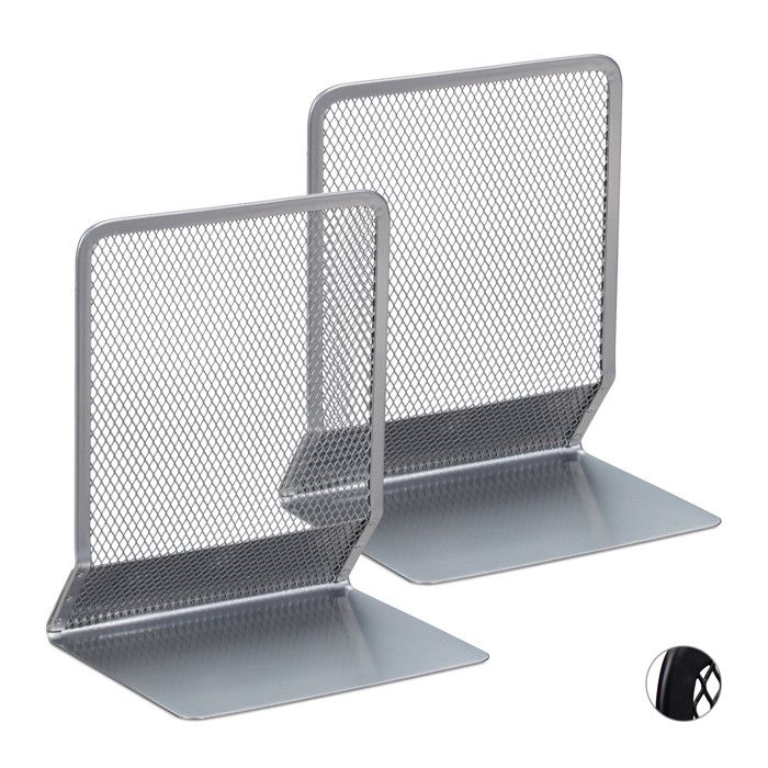 Serre-livres Relaxdays lot de 2 pour livres DVD et magazines robuste HxLxP env. 165 x 13 x 105 cm argent