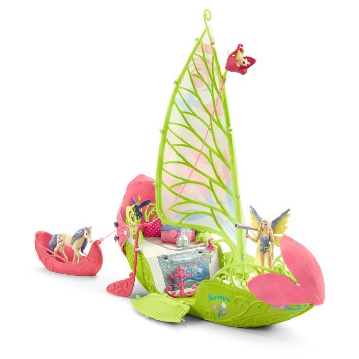 Bateau fleuri magique de Sera, coffret de jeu de 40 pièces avec figurine de licorne, elfe et coffre 