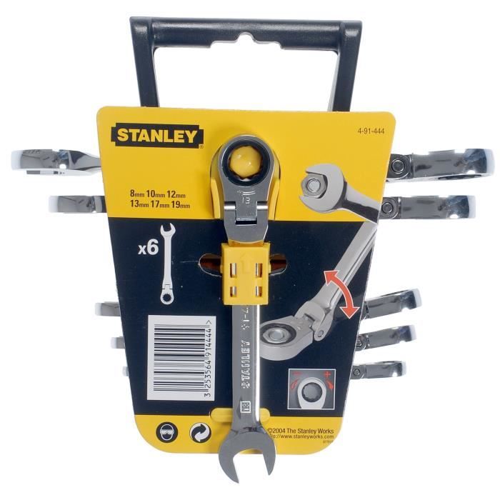 Clé mixte à cliquet à tête indexabe de 8 à 19 mm STANLEY - 4-91-444 - Jeu de 6 pièces