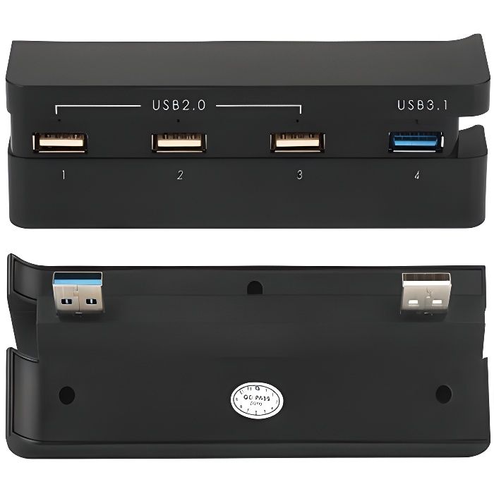 15 * 5,6 * 1,2 Pouces Pusokei Support Multifonctionnel pour PS4 Slim avec 2 Ventilateurs de Refroidissement intégrés Noir 2 Stations de Charge intégrées et 2 Ports USB supplémentaires 