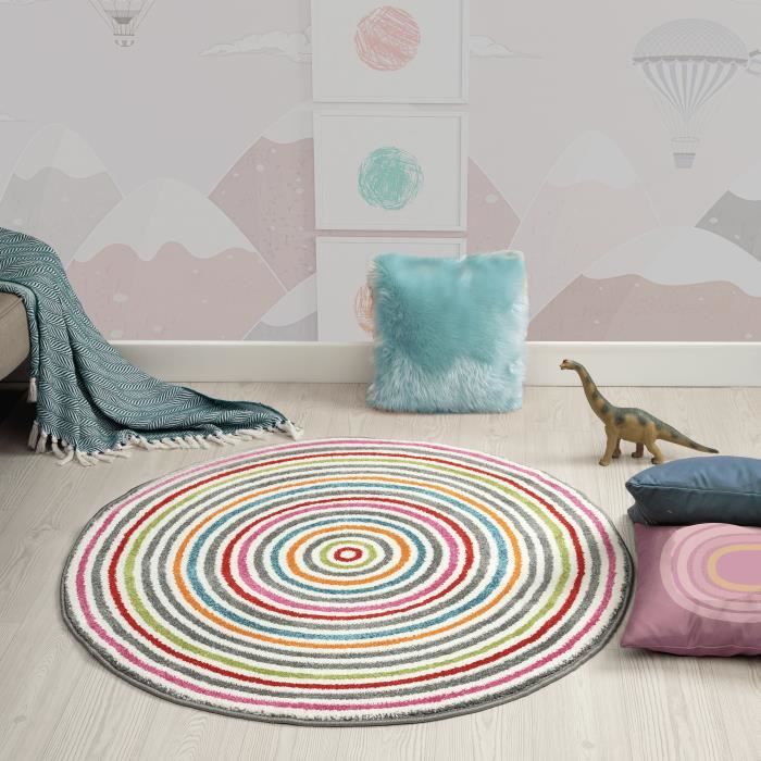 The carpet Monde Kids Tapis moderne doux pour enfant - Facile d'entretien - Couleurs vives - 120 x 120 cm - Rond