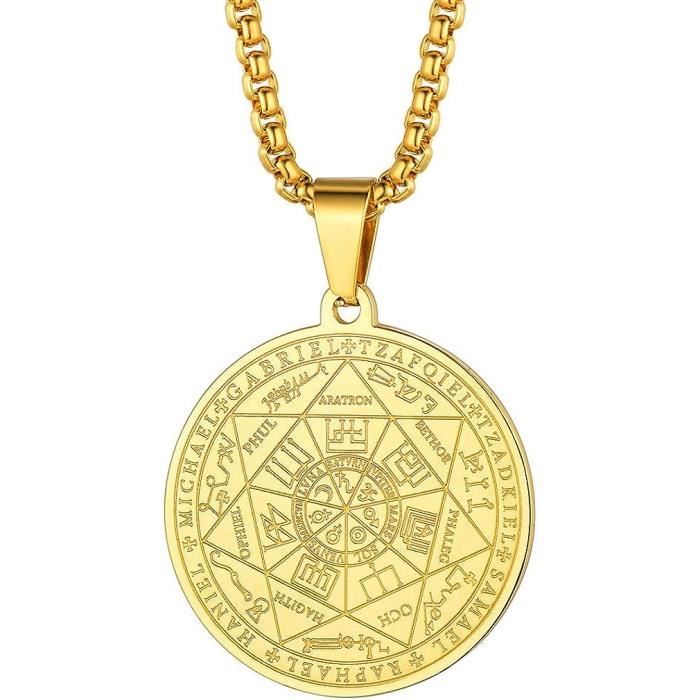 Meilleurs prix pour Médaille Talisman 7 Archanges Personnalisable-Pendentif Sceau Des 7 Archanges Or-Noir-Acier Inoxydable + Chaîne 55+5CmBijoux[H126]