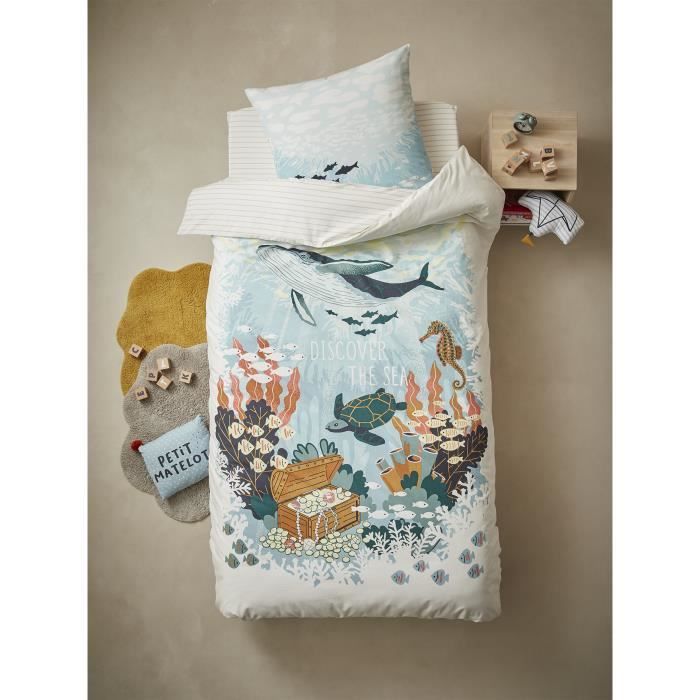 VERTBAUDET Parure Housse de Couette et taie d'oreiller bébé Savana Multicolore 100X120 40X60
