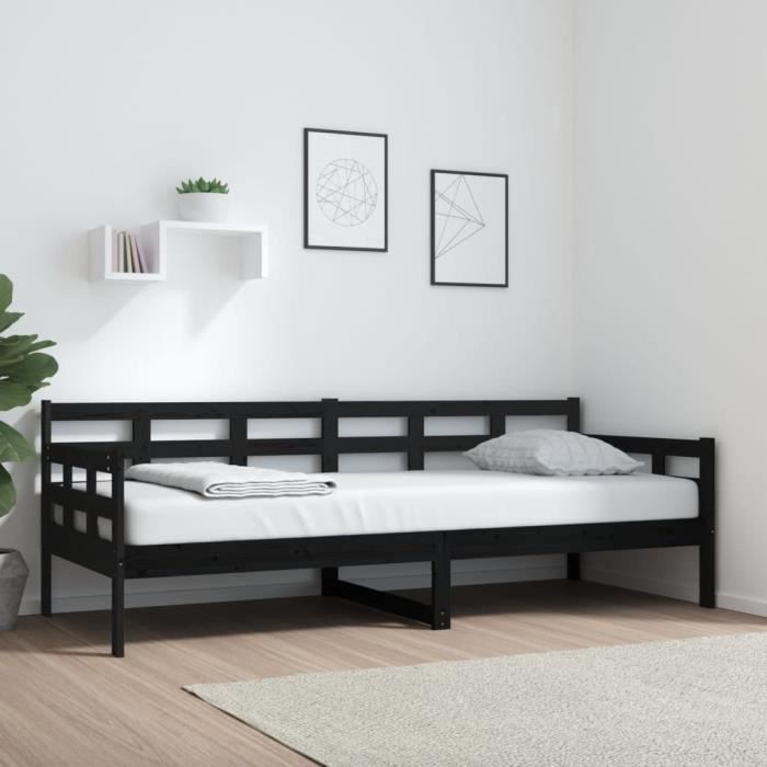 vidaXL Lit de jour Noir Bois massif de pin 80x200 cm 820366