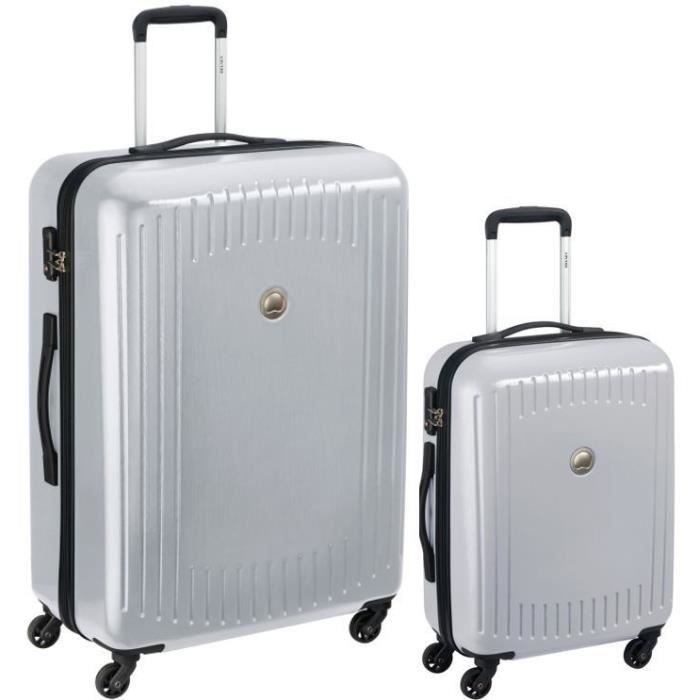 Lot de 2 Valises DELSEY Trolley Namies 55 + 76 4 Roues TSA -  ABS/Polycarbonate Argent