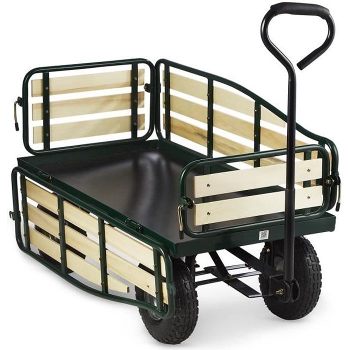 Waldbeck Ventura Chariot De Jardin 4 Roues Remorque De Transport A Main Charge 300 Kg Max Resiste Aux Intemperies Acier Noir Achat Vente Brouette Waldbeck Chariot Remorque Cdiscount