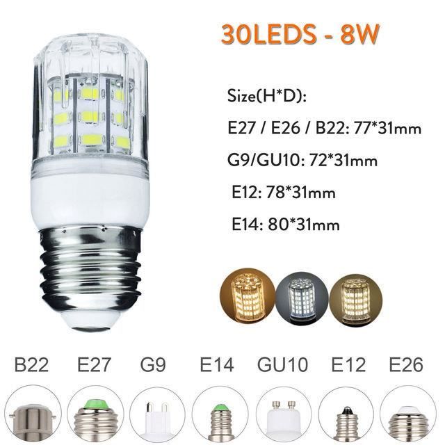 Ampoule,8W 30LEDs220VCool WhiteE27Ampoule Épis De Maïs 1000 Lumen