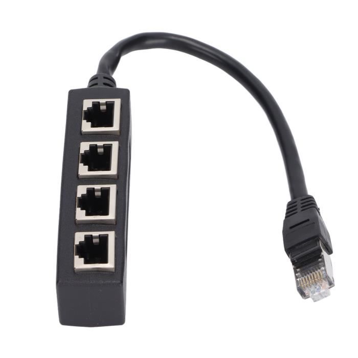 Adaptateur de répartiteur Rj45, câble Ethernet Rj45 Cat5 6 port Lan 1 à 2  voies connecteur d'adaptateur de séparateur femelle Noir