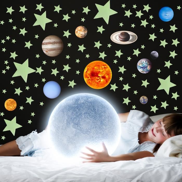 Autocollants Phosphorescents Planètes Et étoiles - Brillent Dans Le Noir, Pour Chambre D'enfant, Décoration Plafond
