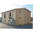 Garage en bois SOLID - Modèle Traditionnel - 358x538cm - 40mm - Double porte et porte-menuisière-1