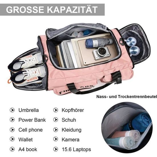 Sac De Sport 65L Unisexe - Sac De Voyage Avec Compartiment Chaussures Et Humide