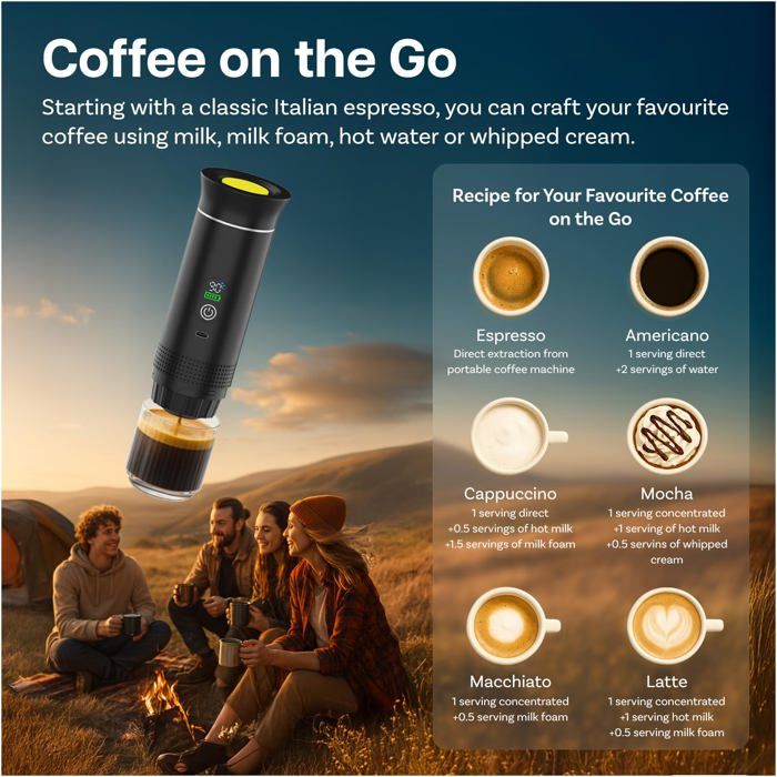 Machine à Café Portable 3 En 1 - 15 Bars, USB Type-C, Réservoir 90ml - Pour Capsules Et Café Moulu - Voyage, Bureau, Camping