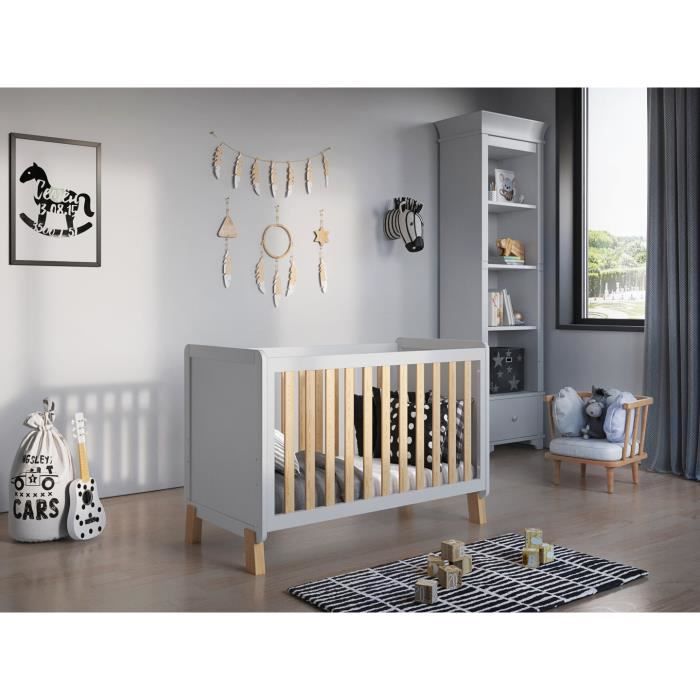 Lit Bébé 60x120 Blanc Et Hêtre