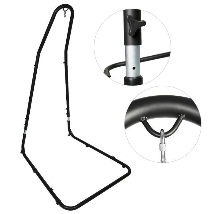 Support Hamac GOPLUS Hauteur Réglable Rotation 360° - Charge 150 Kg, Tapis Antidérapant, Métal Robuste - Intérieur Extérieur 135x115x200 Cm Noir