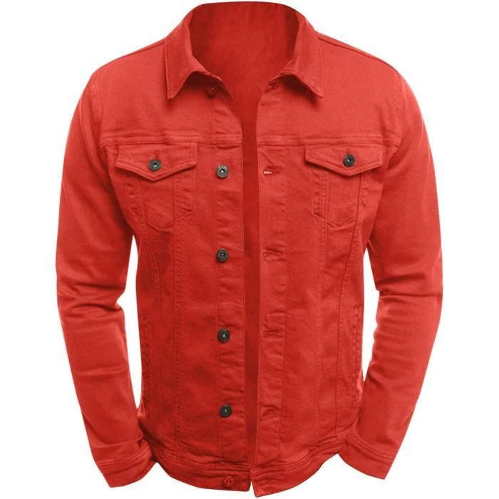 Blouson jean rouge on sale