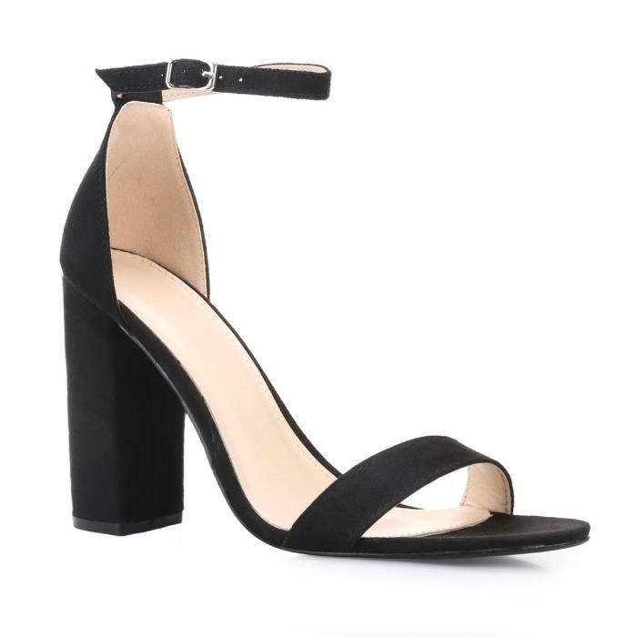 Sandales noires su dine talon carr Noir Cdiscount Chaussures