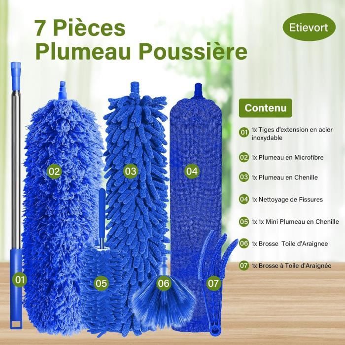 Kit De Nettoyage Télescopique 10 Pièces - Plumeau Pour Plafonds, Toiles D'araignées Et Ventilateurs - 14