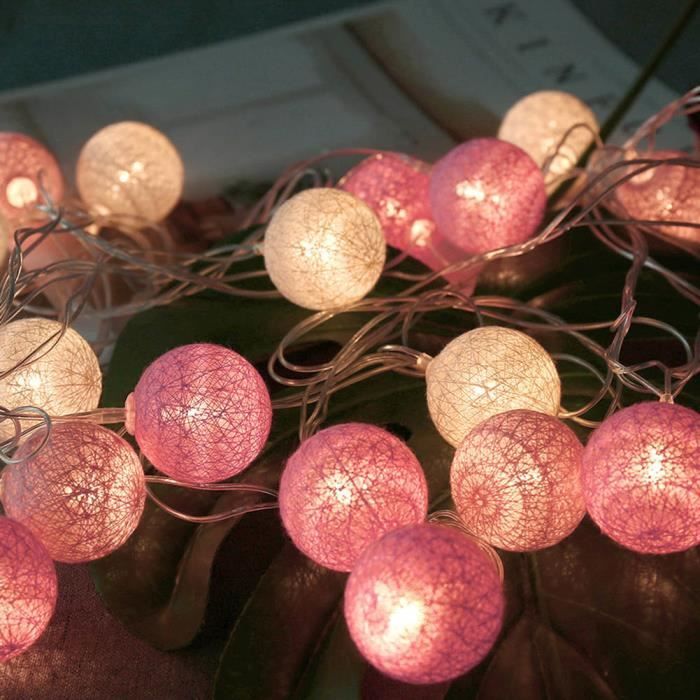 VINGVO Chaîne de LED Prise EU 220V 3.7m 20 boules de fil de coton LED guirlande  lumineuse noël intérieur nuit lampe bande rose - Cdiscount Maison