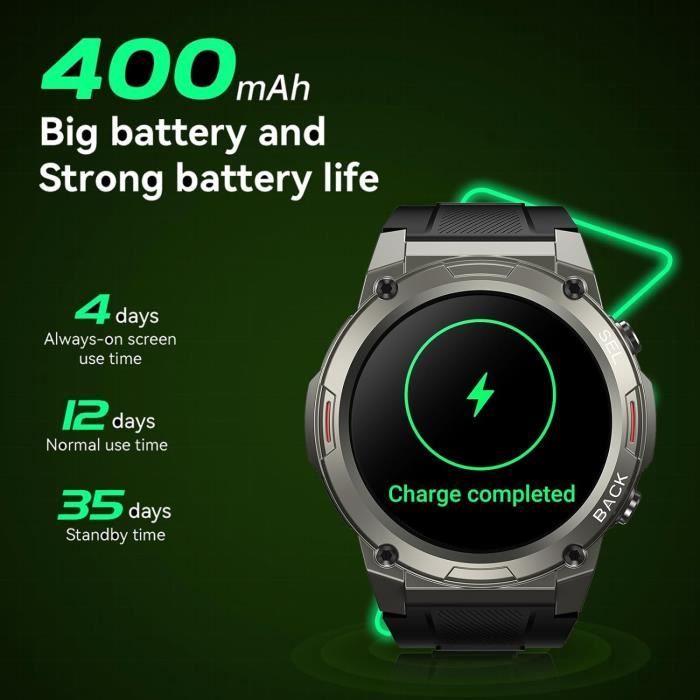 Gard Pro Ultra 2+ Montre intelligente militaire AMOLED de 3,6 cm pour homme (répondrepasser un