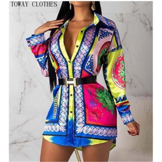 Robe Robe africaine Dashiki pour femmes chemise chemise Sexy manches longues chemisier Bazin Ankara Type 6 Blanc Cdiscount Pret a Porter