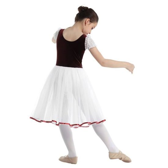 Oyolan Enfant Fille Robe Noël Justaucorps Robe Danse Noël Rayé Tutu Métallique Robe Patinage Gymnastique Costume Spectacle 5-16 Ans Rouge 5-6 Ans