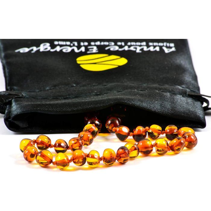 Collier Ambre Baltique Naturel 33cm - Cognac Rond - Pièce Unique