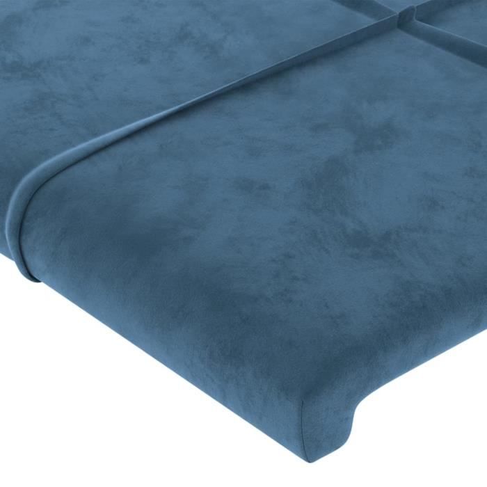 Tête De Lit Velours Bleu Foncé 160 Cm - Hauteur Réglable - Pieds En Bois - VidaXL - 3