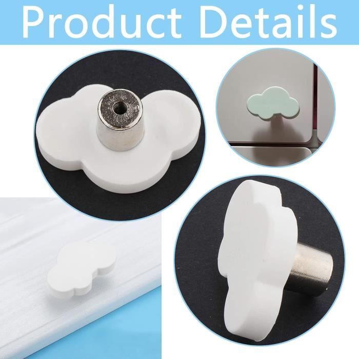 Lot 3 Boutons Meuble Enfant Nuage - Poignées Tiroir Mignon Étoile Lune Nuage Blanc