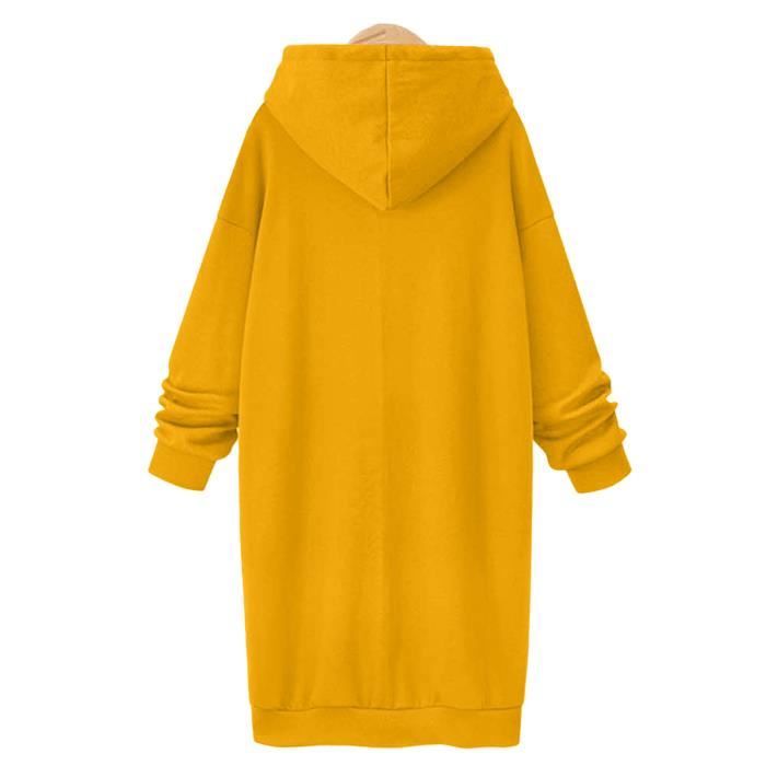 Robe Sweat Femme Sweat A Capuche Femme Pas Cher Automne Hiver Chaud Long Hoodies A Manche Longues Vintage Ample Grand Taille Jaune Jaune Cdiscount Pret a Porter