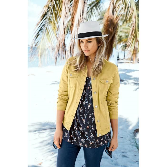 ULLA POPKEN Veste en jean extra douce forme courte col chemise jaune clair manches longues Jaune clair Cdiscount Pret a Porter