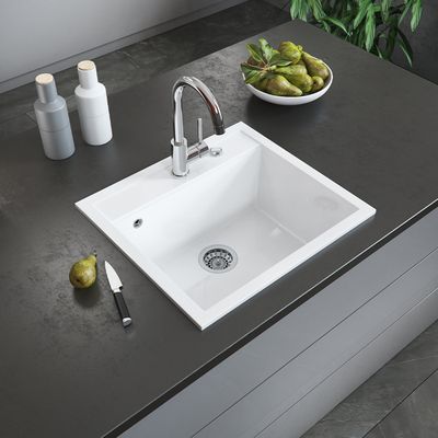 Évier De Cuisine Bergström Valencia - Céramique/quartz Blanc - À Encastrer - Neuf