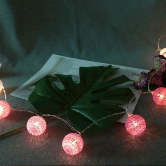 VINGVO Chaîne de LED Prise EU 220V 3.7m 20 boules de fil de coton LED guirlande  lumineuse noël intérieur nuit lampe bande rose - Cdiscount Maison