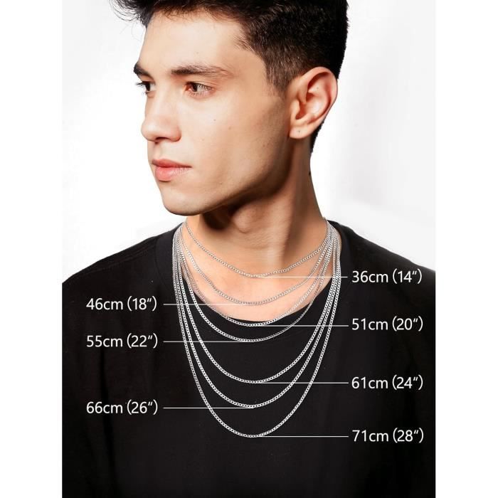 Bijoux Pour Hommes En Acier Inoxydable 316L Chaîne En Argent Gourmette De 3mm Collier De 14 Pouces