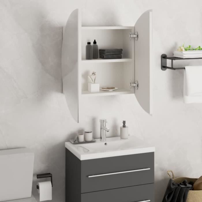 COC-Armoire de salle de bain miroir rond et LED Blanc 47x47x17,5 cm -  Cdiscount Maison