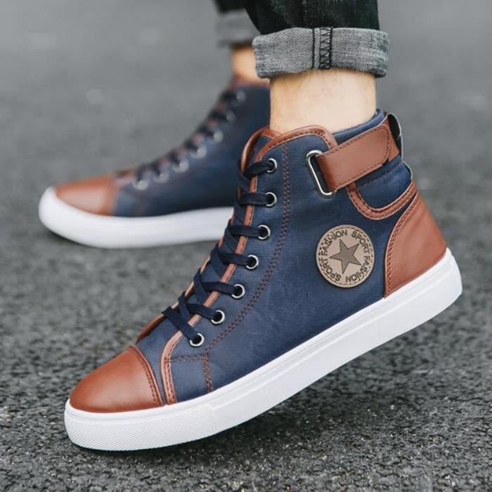 Chaussures montantes - Mode - Toile - Homme - Bleu - Achat / Vente Chaussures  montantes - Mode - Toile - Homme - Bleu - Cdiscount