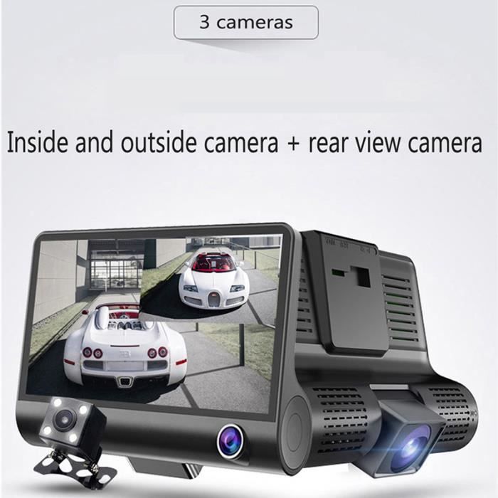 Caméra de Tableau de Bord à 3 Objectifs,Écran IPS HD 4 Pouces,DVR de  Voiture 1080P,Vision Nocturne avec Vue Arrière Résistante à 170 - Cdiscount  Auto