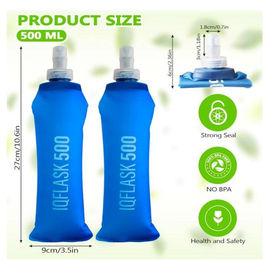 WRELS Gourde Souple Running Pliable,Pack de 2 250ml Flasque Running-Idéal pour Course à Pied, Trail, Randonnée-Sans BPA(Rose